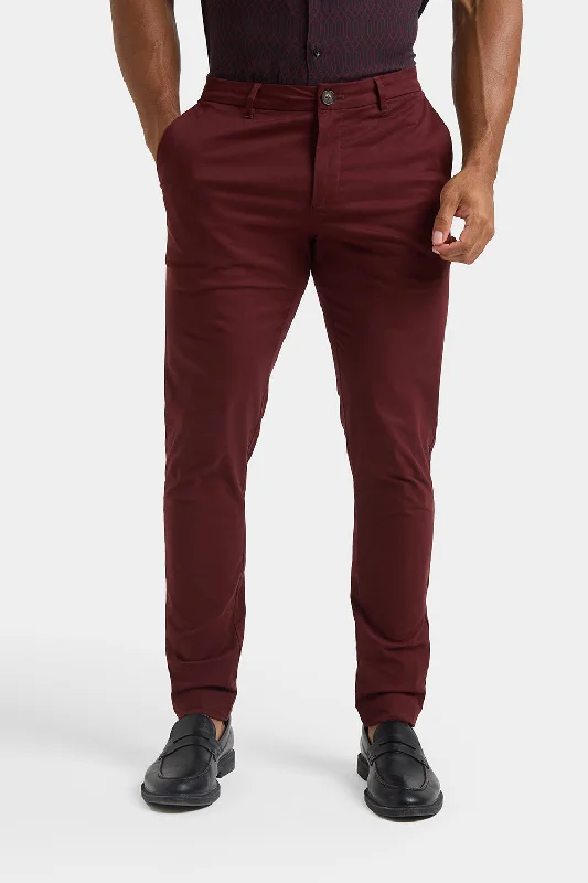 Weekend Steals Await Athletic Fit Cotton Stretch Chino Pants in Deep Burgundy