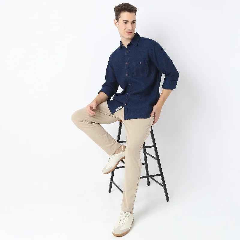 Incredible Offers Cruiser™ True Indigo Shirt - Self Structure - Classic Regular Fit Shirt