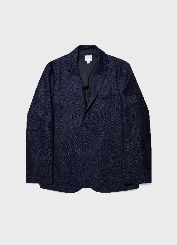 Amazing Deals Men's Silk Linen Wool Blazer in Navy