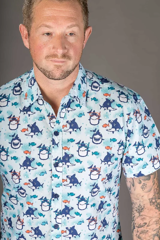 Reduced Prices Fish Diver Print Cotton Slim and Regular Fit Mens Shirt Short Sleeve