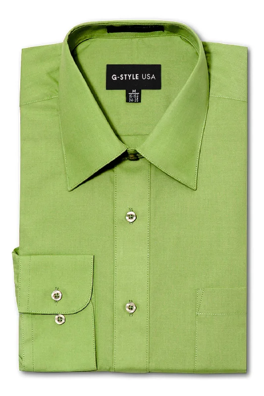 Value Deals Men's Basic Solid Color Button Up Dress Shirt (Apple Green)