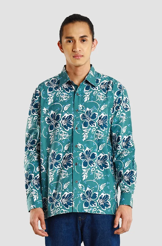 Weekend Shopping Made Better My Modern Fit Long Sleeve Hibiscus Anchor - Dual Aqua Sea
