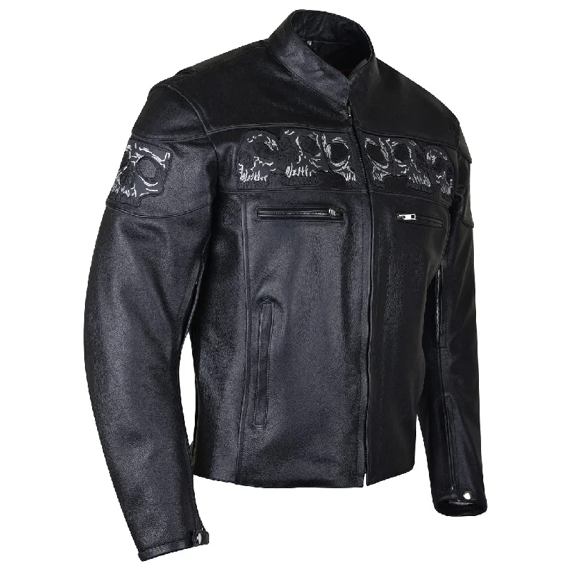 Deal Mania VL535S Reflective Skull Cowhide Leather Motorcycle Jacket