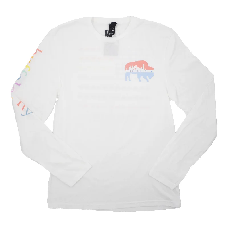 Instant Deal Buffalo Skyline Pastel Rainbow Flag Long Sleeve Shirt