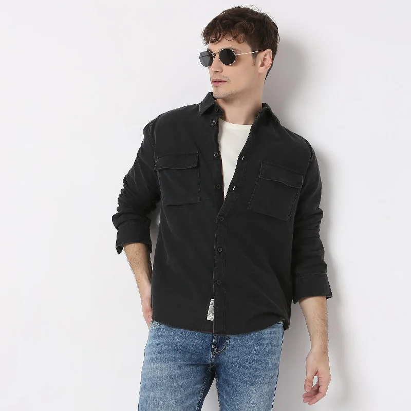 Overstock Sale Modern Denim Shirt with Rugged Structure Minimalist Aesthetic Classic Design Regular Fit