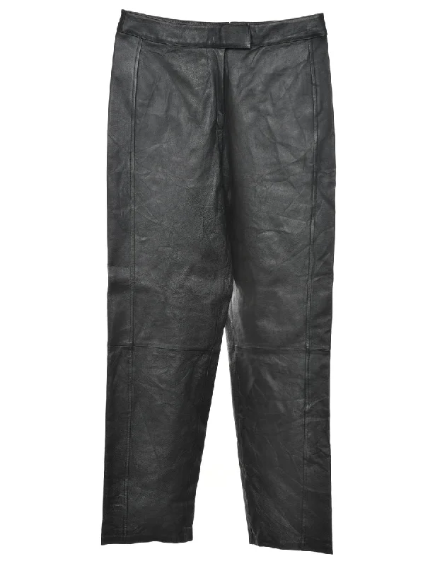 Hurry In 100% Leather Black Classic Trousers - W30 L31