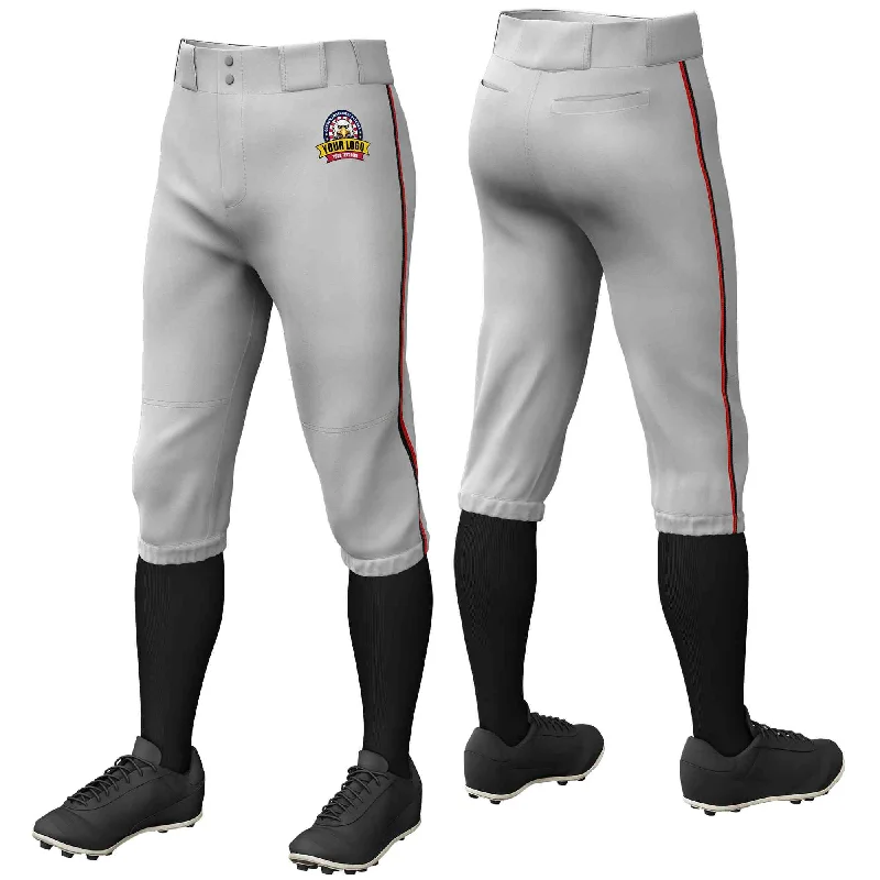 Doorbuster Deal Custom Gray Black-Red Classic Fit Stretch Practice Knickers Baseball Pants