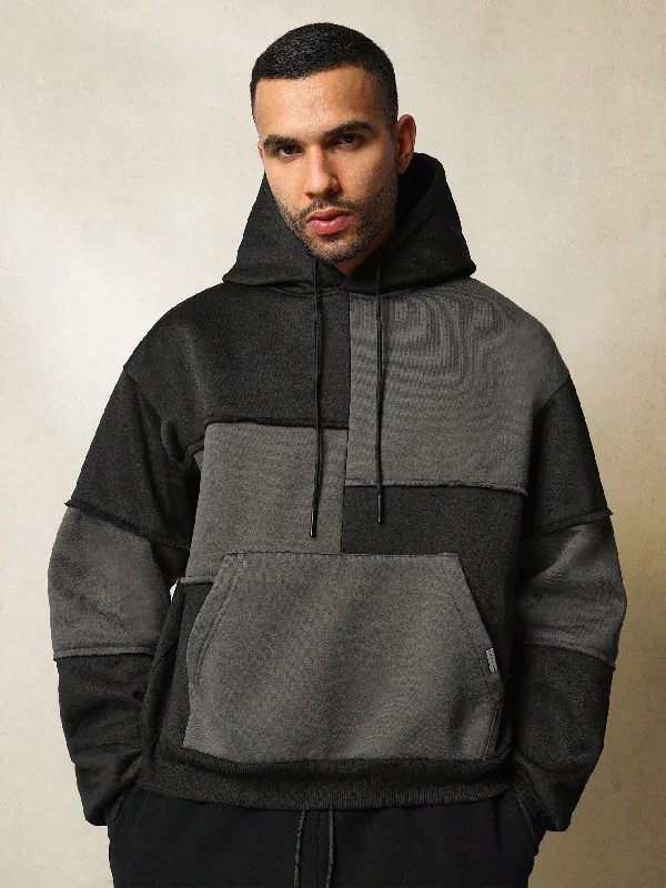 Huge Savings Regular Fit Colour Block Overhead Hoodie With Drawcords
