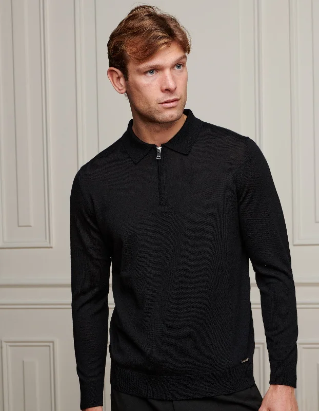 Weekend Savings Galore Black 1/4 Zip L/S Polo