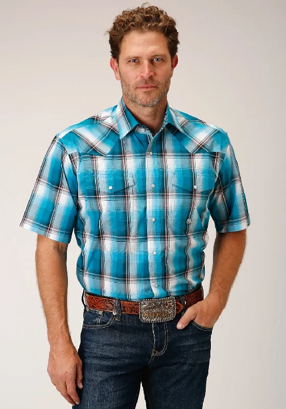Instant Discount Roper Mens 1454 Deep Pool Ombre Turquoise 100% Cotton Tall S/S Shirt