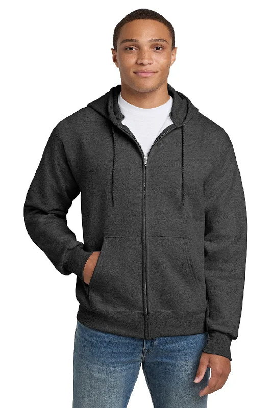 Weekend Savings Sensation Hanes Mens Ultimate Cotton PrintPro XP Pill Resistant Full Zip Hooded Sweatshirt Hoodie w/ Pockets - Heather Charcoal Grey