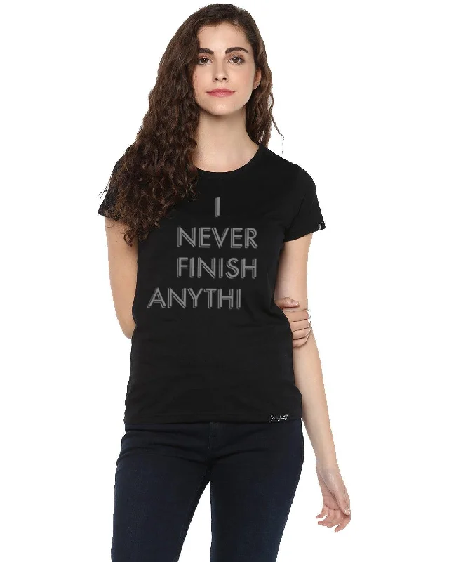 Womens Half Sleeve Finish Printed Black Color Tshirts