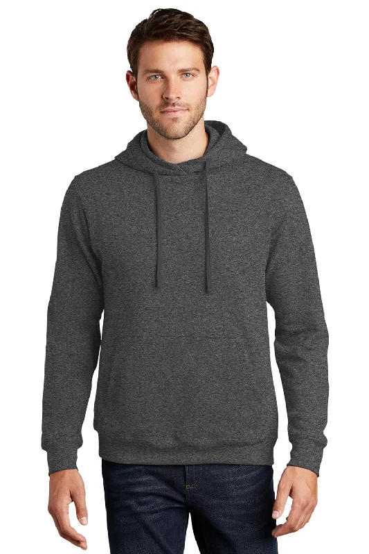 Deep Discounts Port & Company Mens Fan Favorite Fleece Hooded Sweatshirt Hoodie w/ Pouch Pocket - Heather Dark Grey