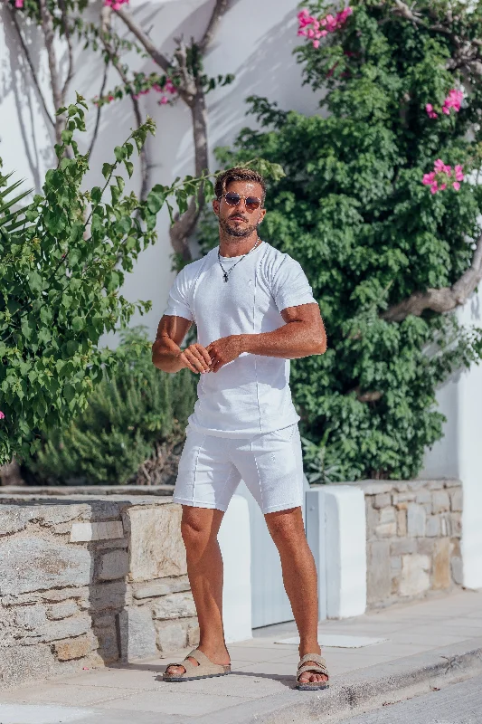 Fantastic Offers Father Sons White Elasticated Drawstring Pintuck Shorts - FSH1055