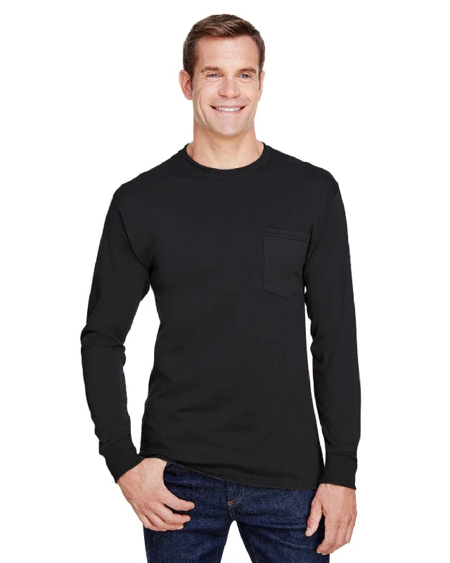 Midnight Madness Hanes Workwear Long Sleeve Pocket T-Shirt | Black