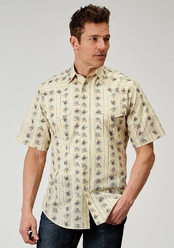 Special Price Roper Mens 1963 Floral Stripe Yellow Cotton Blend S/S Shirt