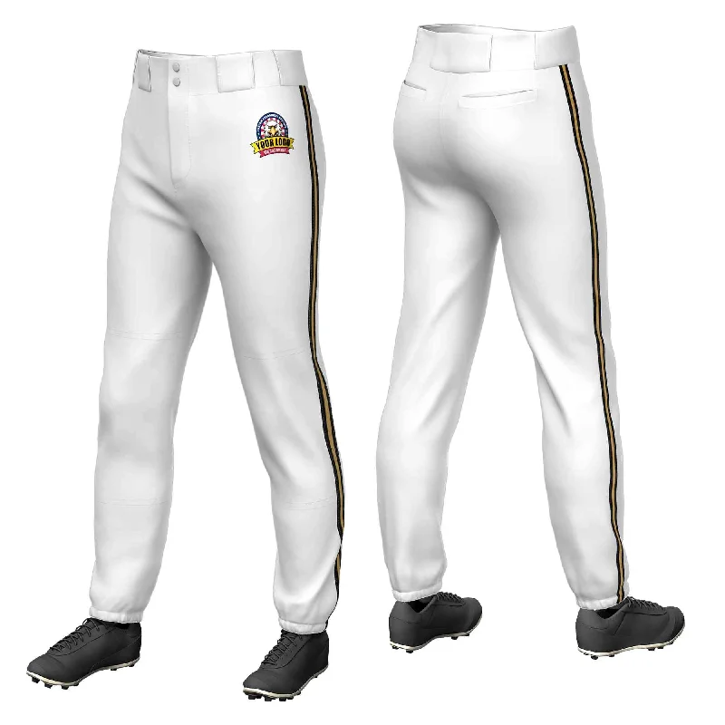 Exclusive Offers Custom White Black Gold-Black Classic Fit Stretch Practice Pull-up Baseball Pants