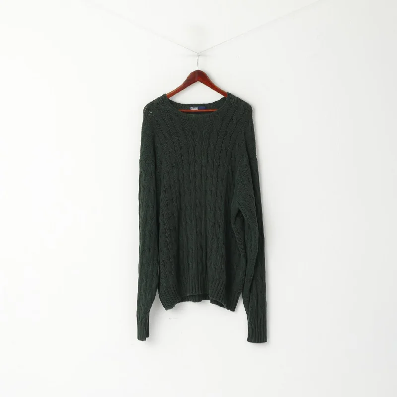 Weekend Deals That Amaze Polo by Ralph Lauren Men XXL Jumper Green Cable Knit Cotton Vintage Sweater