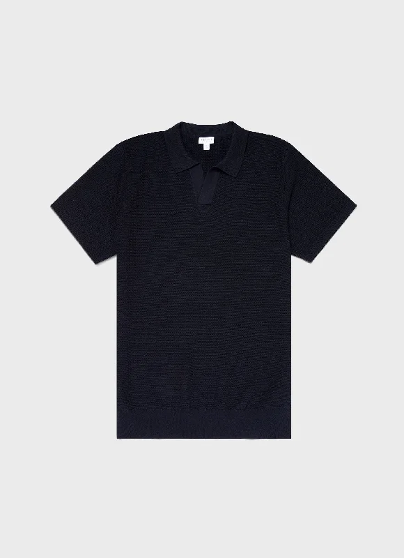 Markdowns Men's Open Textured Polo Shirt in Navy