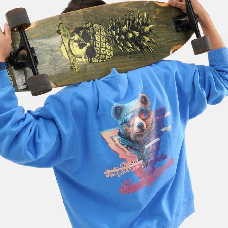 Now or Never Bear Swag Oversized Fleece Sweatshirt in Cobalt Blue