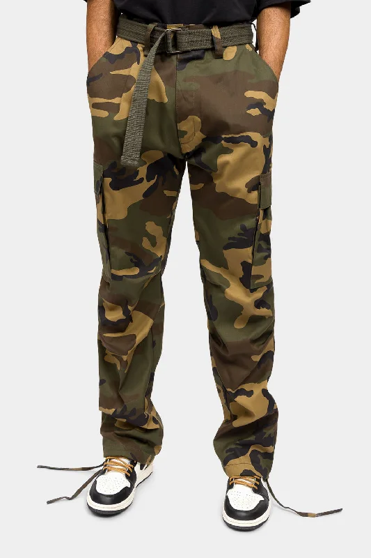 Midnight Sale Essential Canvas Cargo Camo Pants with Belt