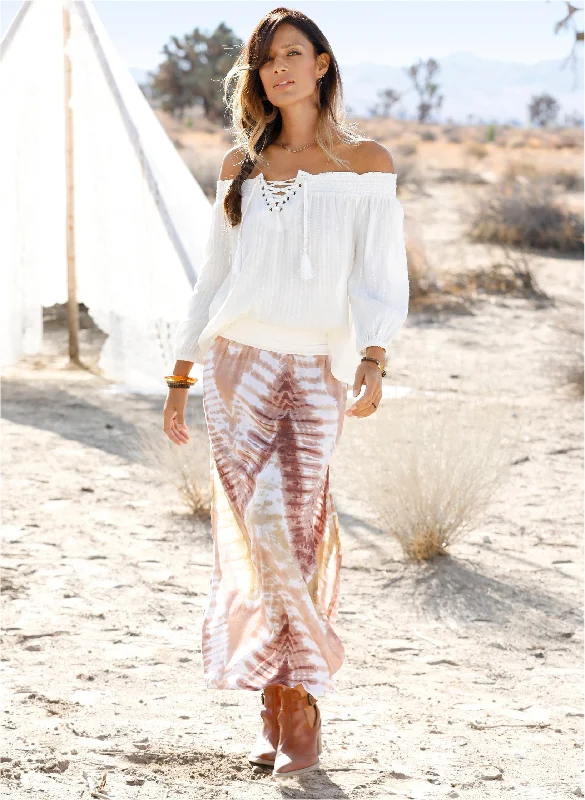 Batik Printed Maxi Skirt - White Multi