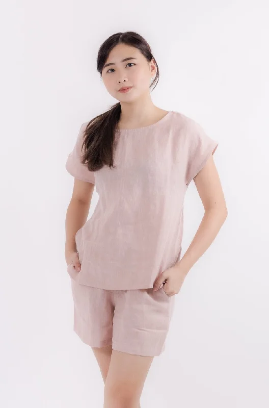 Linen Short Sleeve Top in Dusty Pink