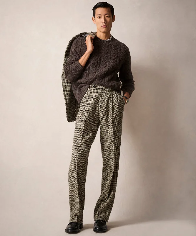Mega Discount Italian Flannel Wythe Trouser in Cream Houndstooth