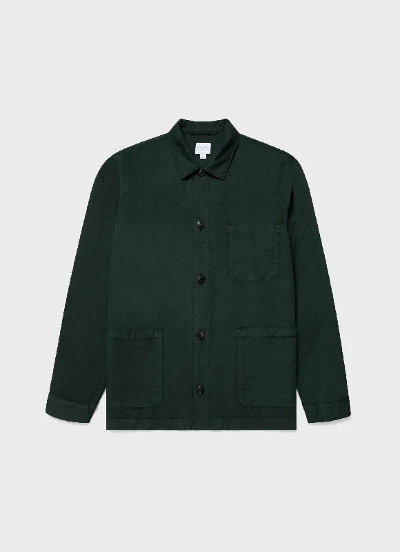 Online Only Men's Cotton Linen Twin Pocket Jacket in Seaweed