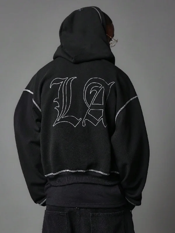 Daily Special Crop Fit Zip-Up Hoodie With Embroidery And Overlock Detail At Back
