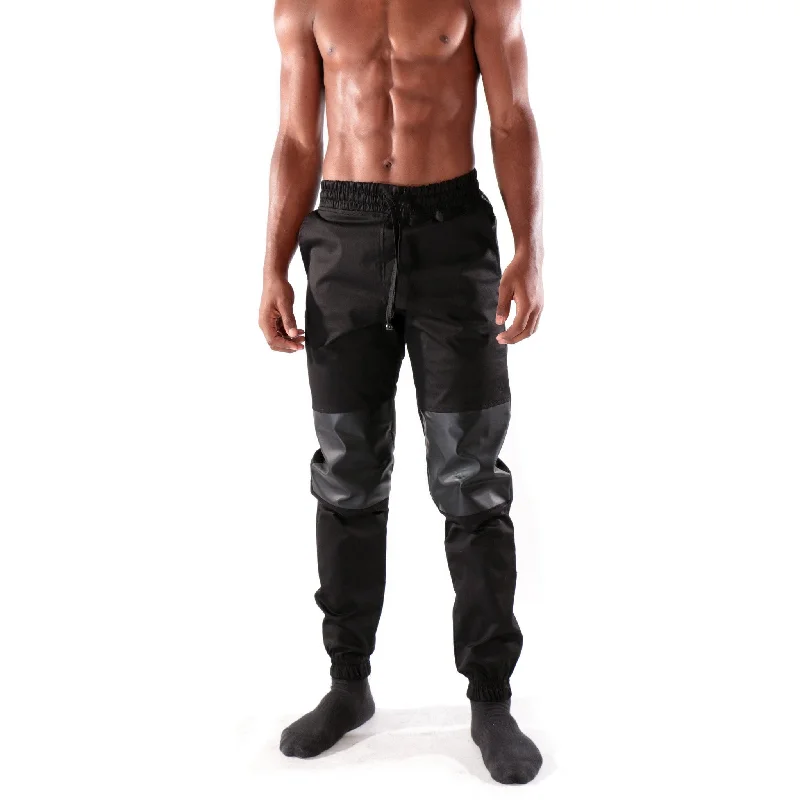Incredible Offers Black high waist fashion trouser with mixed leather