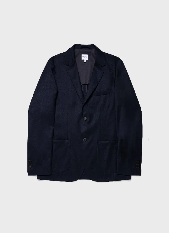 Weekend Discounts to Indulge In Men's Wool Flannel Blazer in Navy Melange