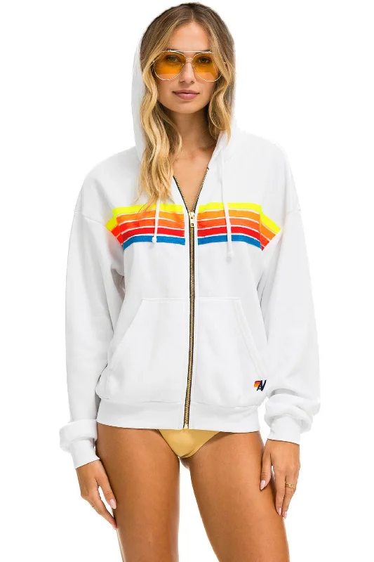 Reduced Prices 5 STRIPE RELAXED ZIP HOODIE - WHITE // NEON RAINBOW