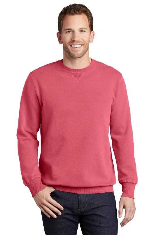 Sale Alert Port & Company Mens Beach Wash Fleece Crewneck Sweatshirt - Fruit Punch Pink