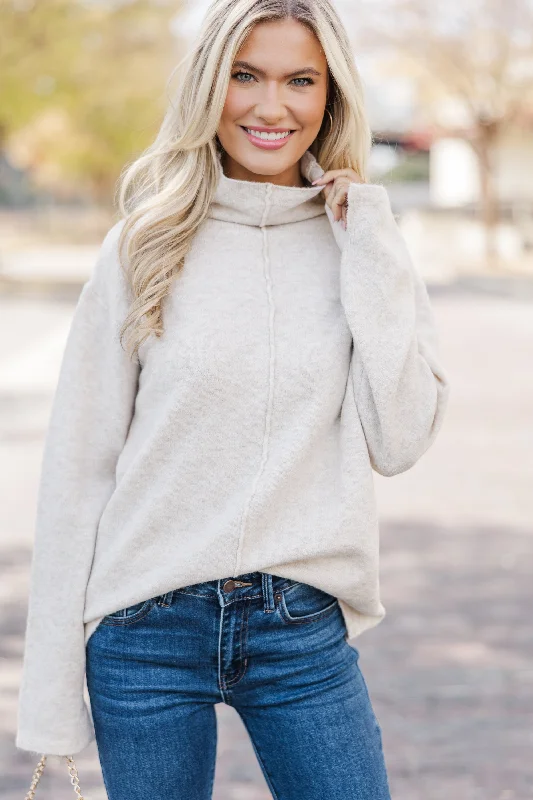 Hear It All Oatmeal Brown Mock Neck Sweater