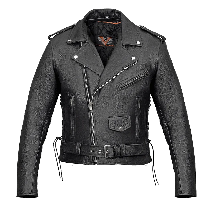 Exclusive Offers VL515S Men's Basic Classic Motorcycle Jacket with Lace Sides & Zip out Liner