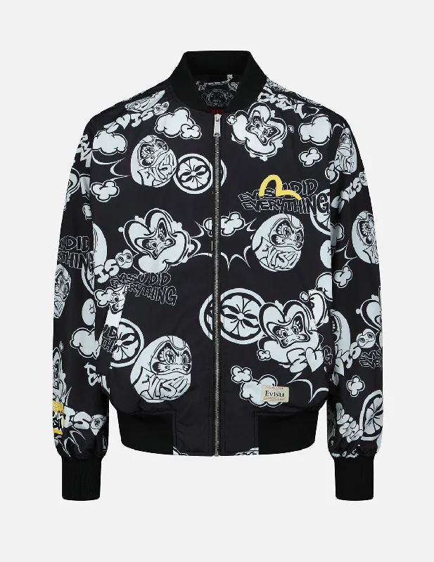 Reduced Price Graffiti Daruma Allover Print Bomber Jacket