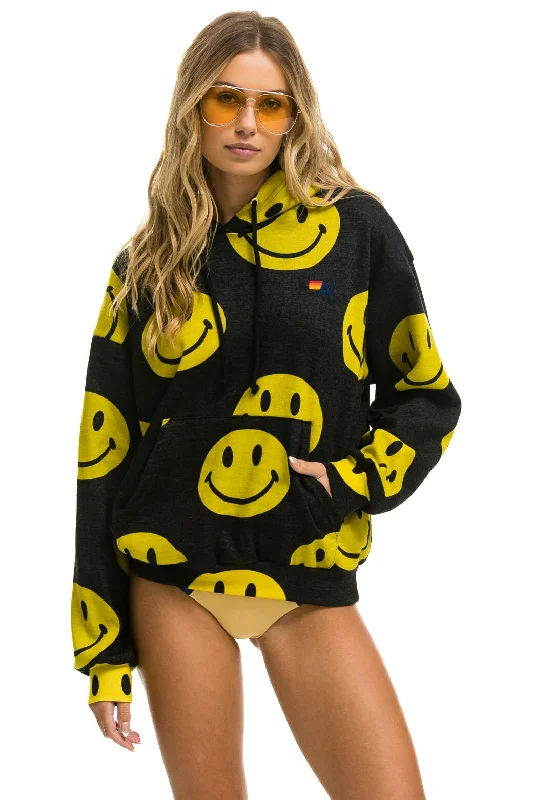 Savings Alert SMILEY REPEAT RELAXED PULLOVER HOODIE - BLACK