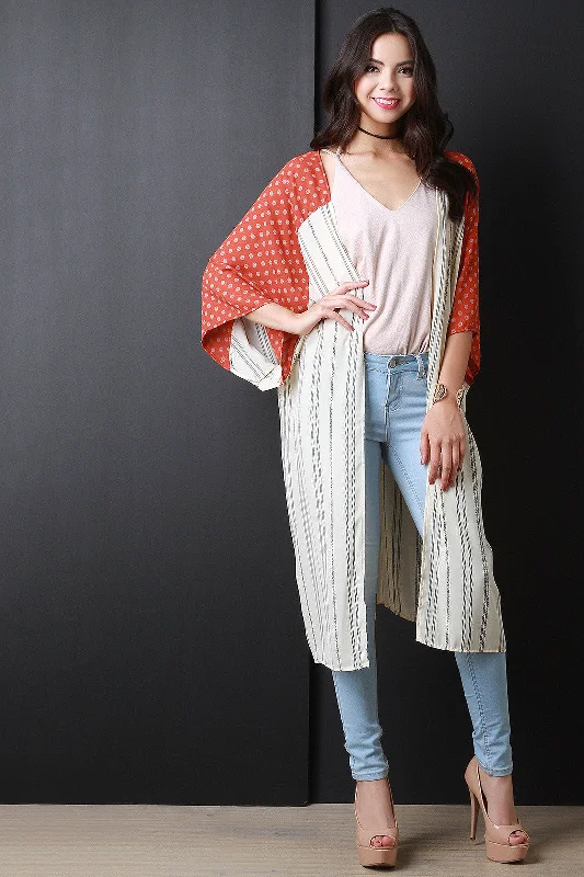 Bohemian Contrast Yoke Long Kimono