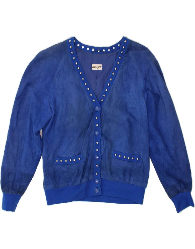 VINTAGE Womens Suede Jacket UK 14 Large Blue