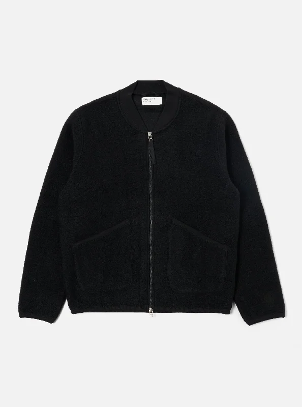 Overstock Universal Works Zip Bomber in Black Wool Fleece