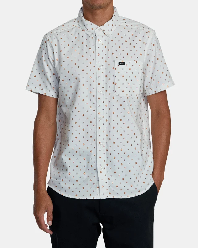 Sneak Peek Sale That'll Do Print Short Sleeve Shirt - Vintage White