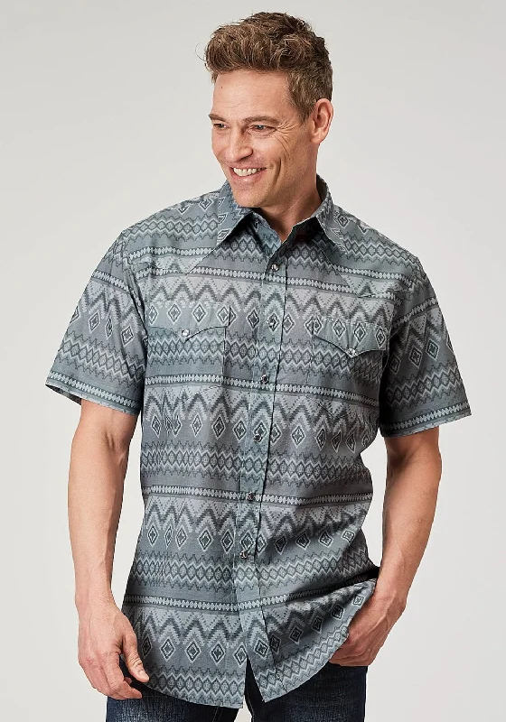 New Markdowns Roper Mens 1895 River Aztec Grey 100% Cotton S/S Shirt