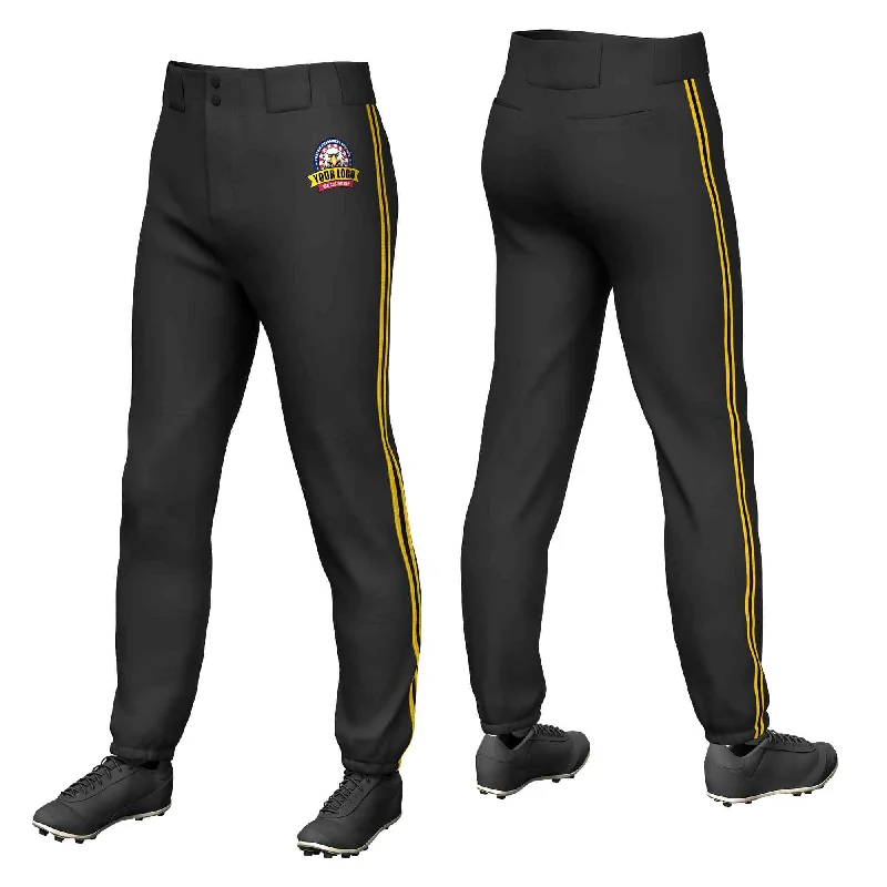 Low Prices Custom Black Gold Classic Fit Stretch Practice Pull-up Baseball Pants