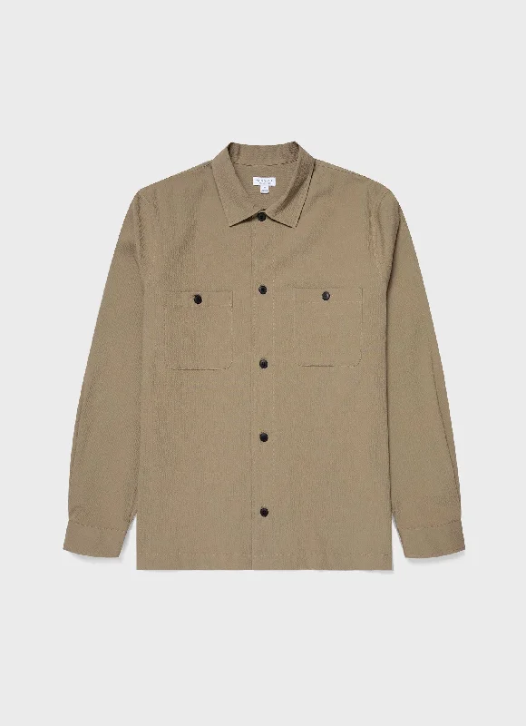Midnight Madness Men's Seersucker Overshirt in Dark Stone