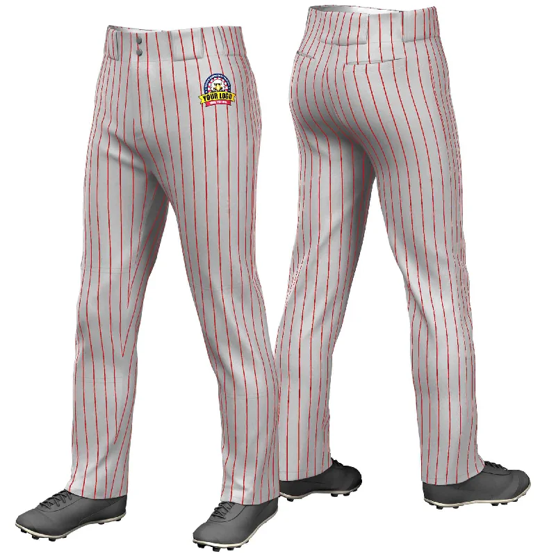 Exclusive Offer Custom Gray Red Pinstripe Fit Stretch Practice Loose-fit Baseball Pants