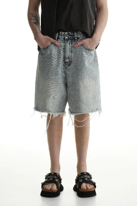 Doorbuster Deal Faded Raw Edge Denim Shorts & Jeans Set