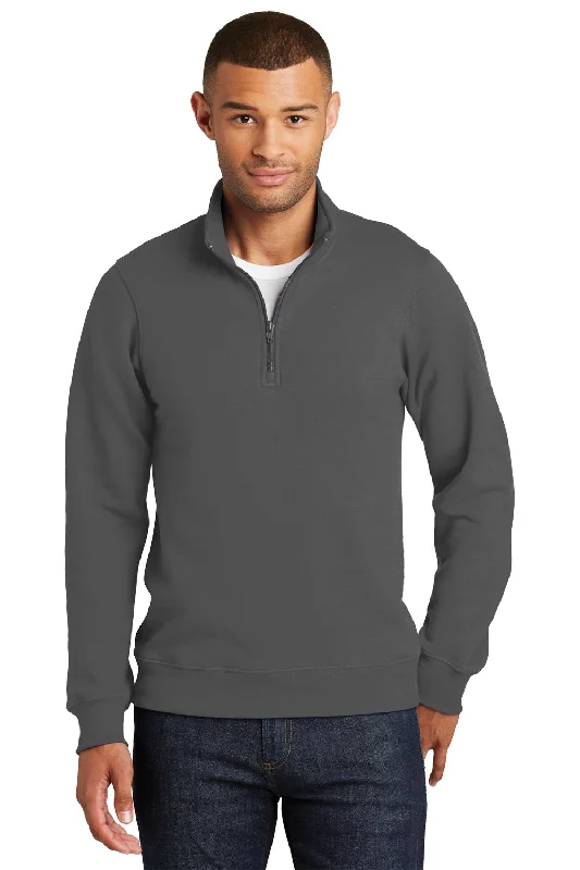 Year-End Sale Port & Company Mens Fan Favorite Fleece 1/4 Zip Sweatshirt - Charcoal Grey
