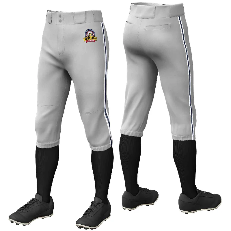 Amazing Value Custom Gray White Navy-White Classic Fit Stretch Practice Knickers Baseball Pants