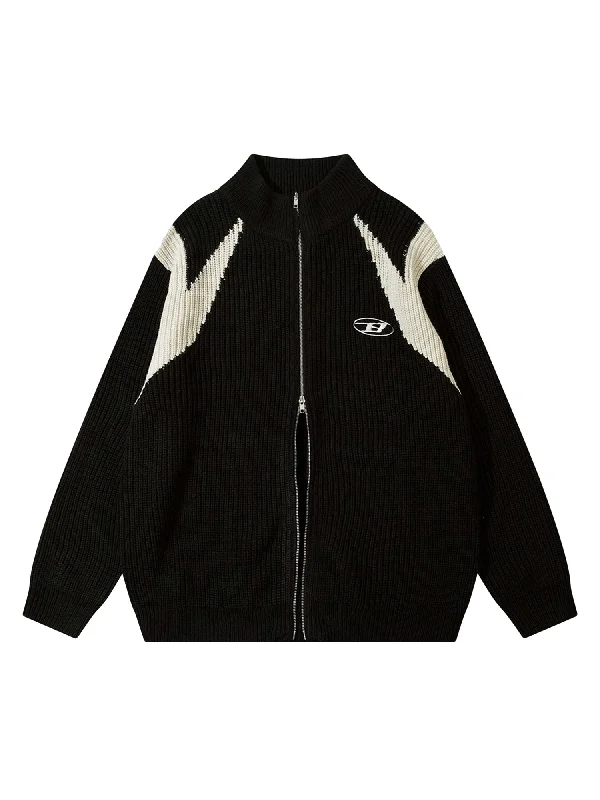 Amazing Value Thesupermade Color Block Zipper Sweater Jacket-1509